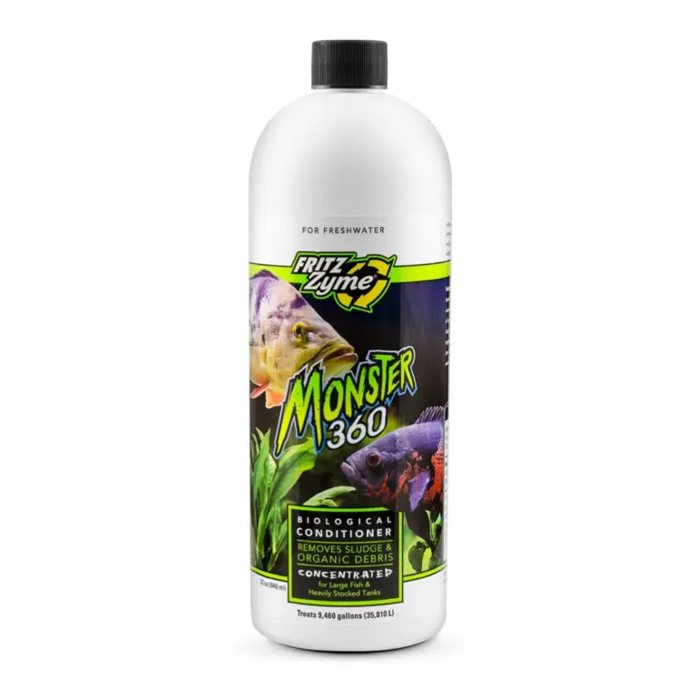 FritzZyme Monster 360, biological aquarium cleaner, sludge digester, large fish tank bacteria, heavy bioload aquarium bacteria, heterogeneous bacteria cleaner, maintenance-reducing additive, non-toxic filter booster, pond-size bio cleaner, live bacteria sludge remover